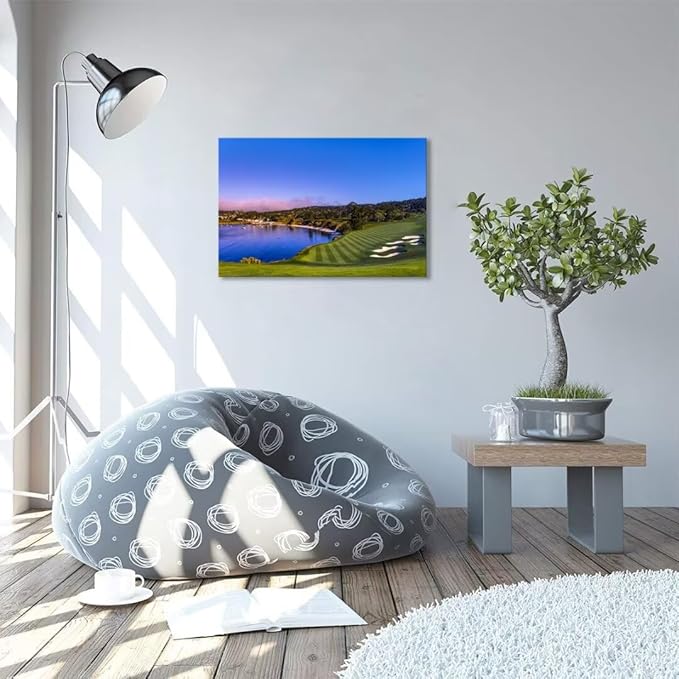 Pebble Beach Golf Course Wall Art Picture for Office USA Monterey California Golf Club Wall Decor for Living Room Bedroom Bathroom Home Decorations Canvas Prints Framed Ready to Hang(12''H x 16''W)