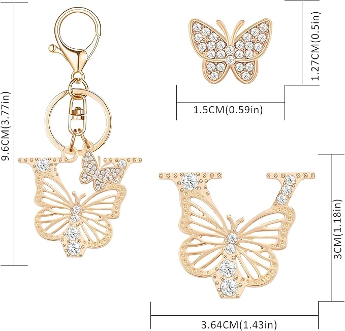 Gold Plated Alphabet Initial Letter Keyring Keychain for Women Girls Crystal Key Chains for Wallet Backpack Bag Charm