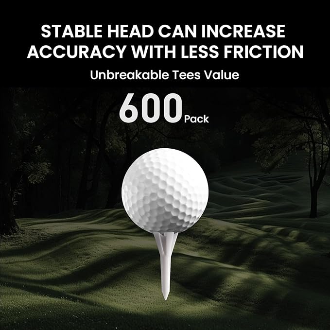 Golf Tees Plastic 1 1/2 inch Value 300 600 Pack, Upgrade More Unbreakable Bulk Stable Reduce Friction Side Spin Tee for Men Women Ladies
