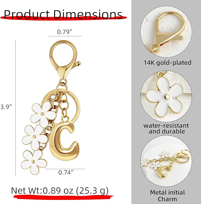 Gold Bubble Heart, Cherry, Bow & More Designs Letter Initial Keychain Bag Charms – Cute Purse Charms for Handbags