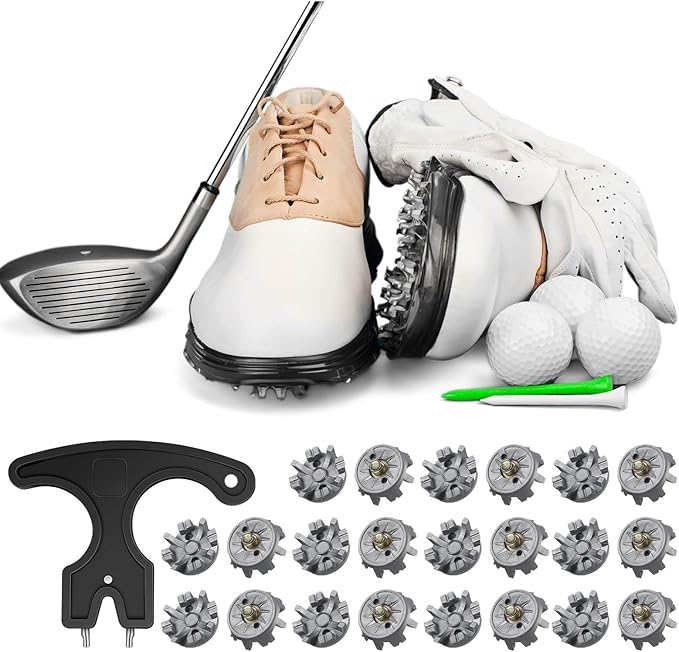 31 Pcs Golf Spikes Set with 30 Golf Cleats Replacement and Black Cleats Spanner for Shoes Metal Thread Screw 6 mm Dia Spike Tool Accessories for Lawn Outdoor Cricket Shoe Player Lover