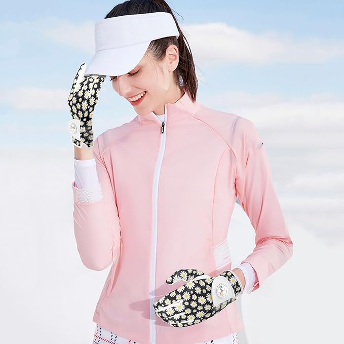 FINGER TEN Stylish Golf Gloves Women with Ball Marker 1 Pack for Left or Right Hand, Breathable Glove with Fashion Patterns for Ladies Right Left Handed Golfer