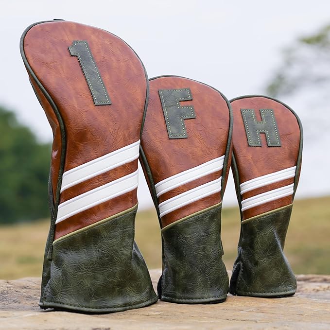Craftsman Golf Club Head Covers 3pcs or 1pc Classic Brown Golf Headcovers Set Golf Club Headcovers for Driver Fairway Utility/Hybrid Woods Headcovers