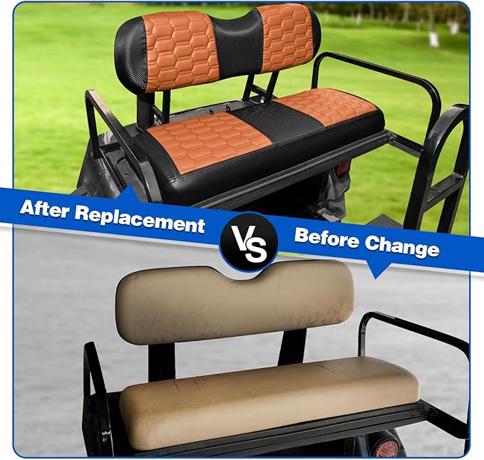 NOKINS Golf Cart Seat Covers, Fits for YAMAHA/G29/Drive2/EZGO TXT/EZGO RXV/Club Car DS/Club Car Precedent Golf Cart Rear Seat Cushion, No Nails Required (Carbon Fiber Dark Brown&Black)