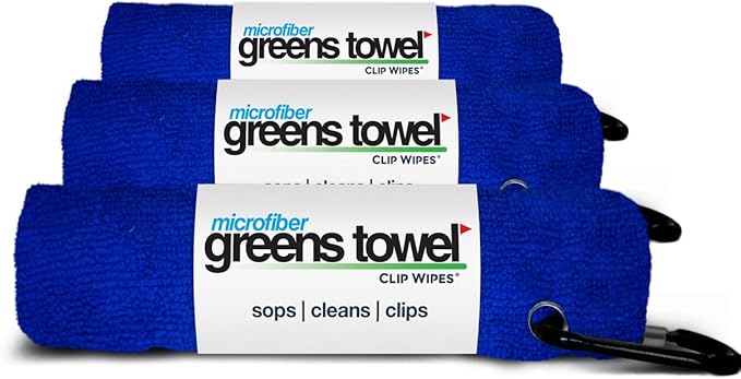Blue 3 Pack Golf Towel Set for Golf Bags with Clip, Plush Microfiber Nap Fabric, 16x16, The Original (Royal Blue)