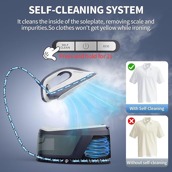 Steam Iron for Clothes,1500W Professional Steam Station,67.62oz Water Tank,Auto Shutoff,Self-Clean,ECO Mode, Iron Steamer with Ceramic Soleplate for Various Fabrics, Lock For Easy Carry