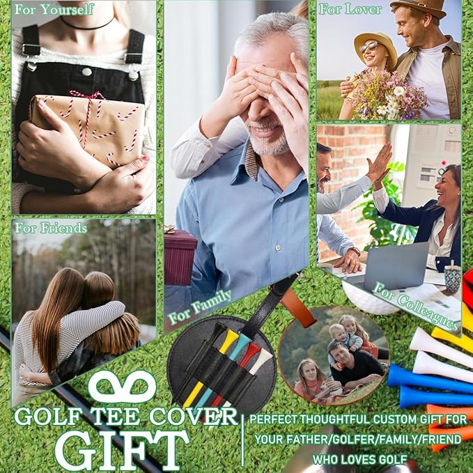 Custom Leather Golf Tee Holder Personalized Photo Logo Pattern Customized Split Name Golf Bag Tag Organizer Tees Cover, Accessories Gift for Golfers Men Women Father Dad Grandpa Uncle, Birthday