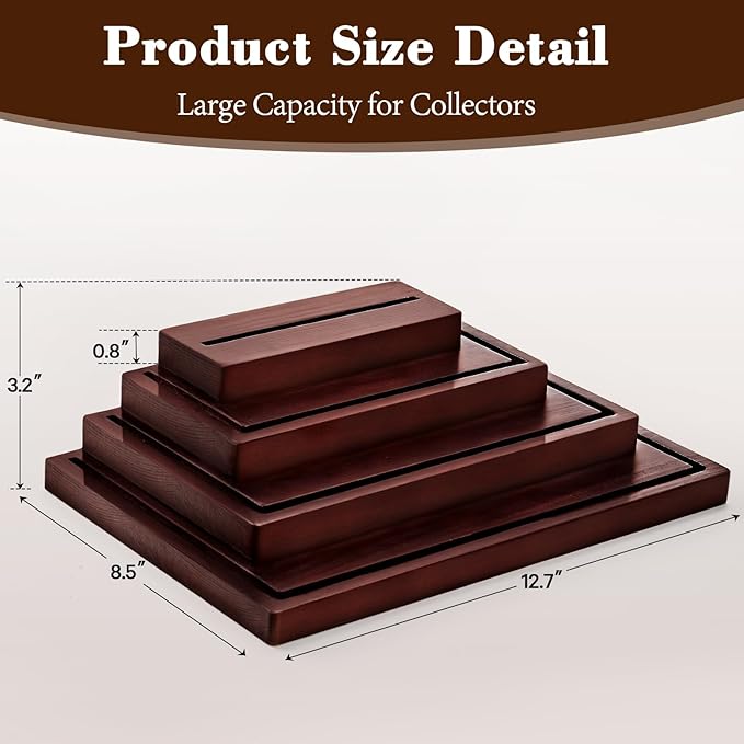 Challenge Coin Display Holder, Military Coin Display Stand 4-Tier for Collectors,Wooden Army Coins Collection Rack, Coin Stands for Display Desk Decor Walnut