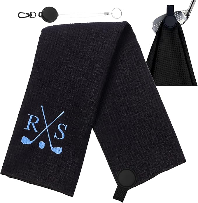 Personalized Golf Towel Custom Golf Towels for Golf Bags with Embroidery Initial Name Magnetic Golf Towel Microfiber Golf Towels with Clip Gifts for Golfers Men Women 16"x 24" (Black)