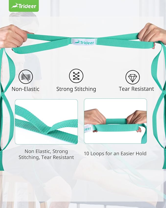 Trideer Stretching Strap Yoga Strap for Physical Therapy, 10 Loops Yoga Straps for Stretching, Non-Elastic Stretch Strap for Pilates, Exercise, Stretch Band for Women & Men
