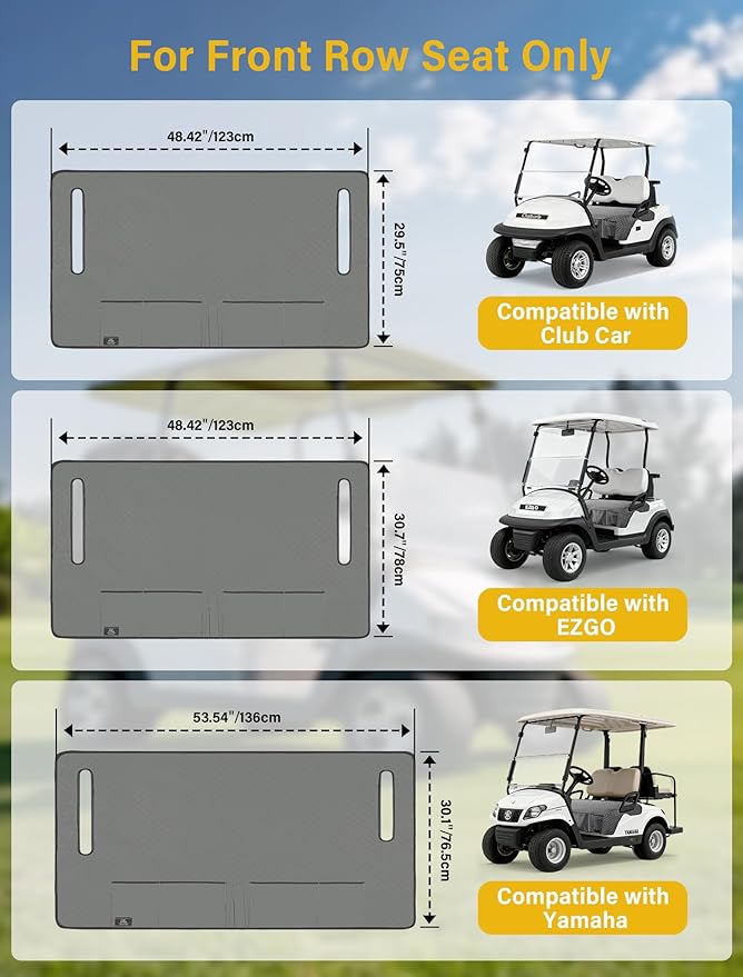 Golf Cart Seat Covers,Golf Cart Seat Towel Blanket with 4 Front Pockets & Nonskid Bottom Fits for EZGO, Yamaha, Club Car and More 2 Person Seats Golf Carts (Charcoal Gray, Yamaha)