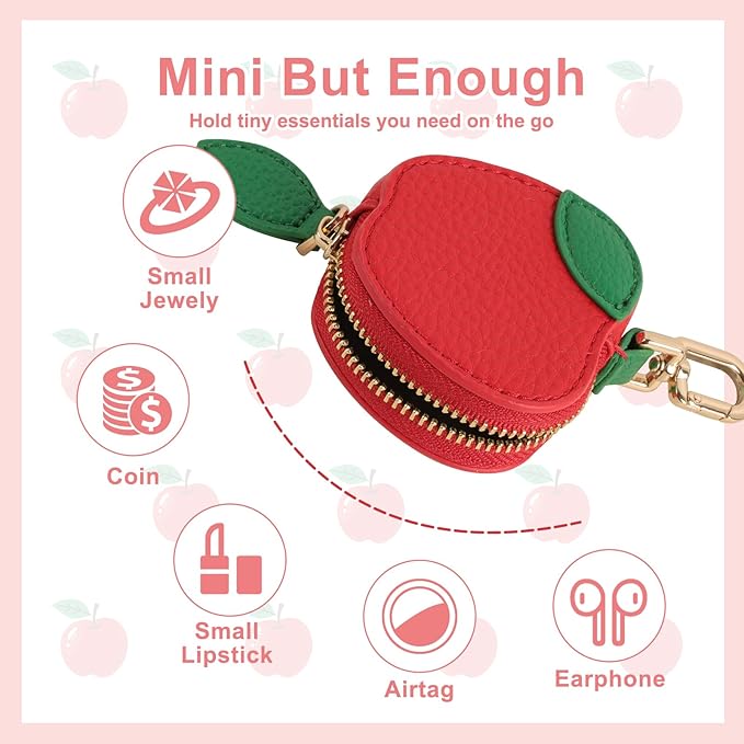 XSUIOY Orange Fruit Coin Purse Keychain Bag Charm, Mini Leather Coin Purse & Pouch Airtag Holder Keychain, Kawaii Bag Charms for Handbag, Tote, Keys, Airtag, Gifts for Girls & Women