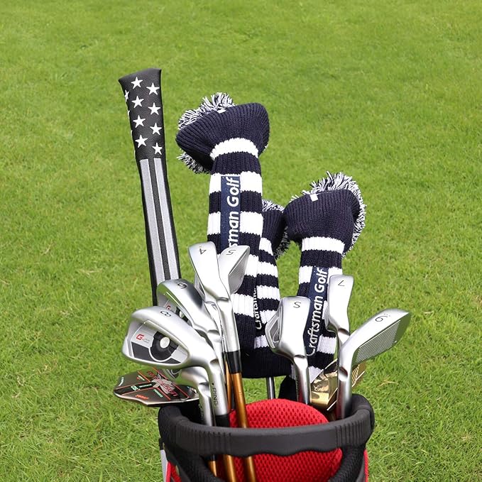 Craftsman Golf Blue Strips Stars Mallet Mid-Mallet Blade Putter Head Cover Headcover Magnetic Closure Alignment Stick Case Holder