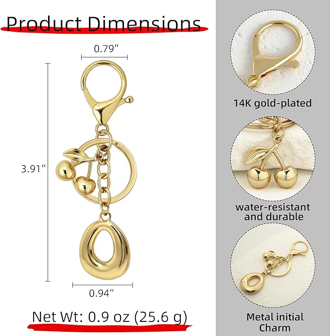 Gold Bubble Heart, Cherry, Bow & More Designs Letter Initial Keychain Bag Charms – Cute Purse Charms for Handbags