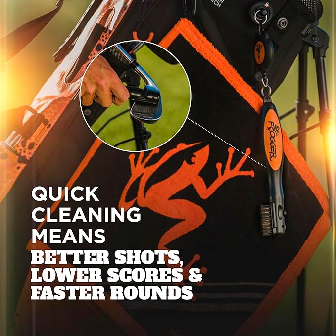 Frogger BrushPro Golf Club Cleaner with Ergonomic Grip and 2.5 ft. Retractable Cord, Sturdy Golf Club Brush and Groove Cleaner for Golfers, Golf Dad