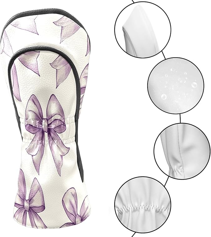 Golf Club Covers PU Leather Waterproof Golf Club Head Covers for Fairway Woods and Driver White Fishbone Pattern Driver Cover Suitable for Most Brands