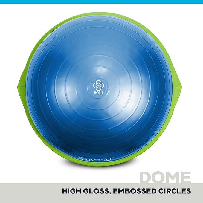 Bosu Balance Ball Exercise Trainer, Home Gym Equipment w/ Guided Workouts & Pump, 26", Blue - Inflatable Fitness Platform for Strength Training, Standing, Balancing, and Core Workout