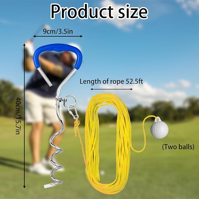 Golf Training Tool with Extra Ball – Swing Practice Trainer for Beginners & All Ages, No-Pickup Golf Practice Aid with Fixed Rod, 50ft Rope & Training Balls for Improving Swing Form & Accuracy