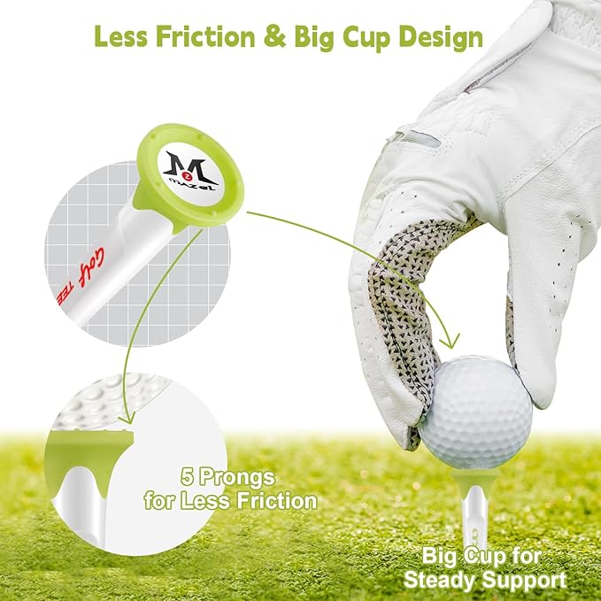 MAZEL Plastic Golf Tees 8 Pack｜Excellent Durability and Stability Plastic Tees with 5 Prongs,Reduces Friction & Side Spin