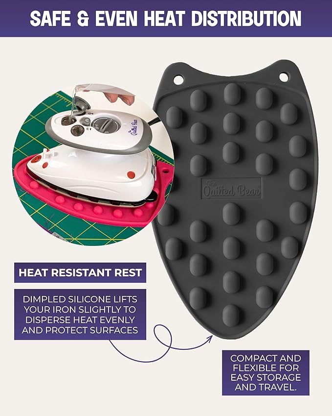 The Quilted Bear Mini Iron, Rest & Ironing Mat - Lightweight Mini Steam Iron with Hard Shell Travel Case, Rest & Ironing Mat - Travel Essentials for Wrinkle Free Clothes & Effortless Quilting (Pink)