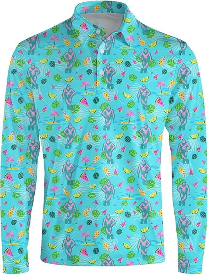 Men's Long Sleeve Golf Shirt Quick Dry 3 Button Work Fishing Outdoor Casual Collar Shirt