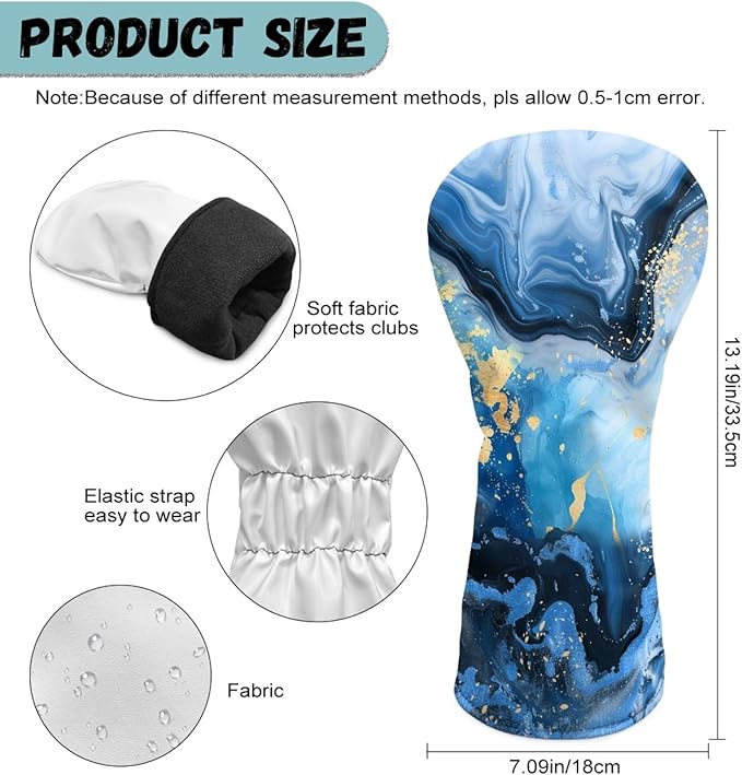 Golf Club Head Covers for Club Protective, Waterproof PU Leather Driver Fairway Wood Hybrid Head Cover