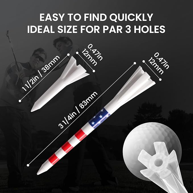 FINGER TEN Unbreakable Golf Tees Plastic 80 3 1/4" or 2 3/4" Driver Tees with 20 1 1/2" Iron Tees Assorted Pack, Low Resistance & Consistent Height Long Short Tees with Bright Colors