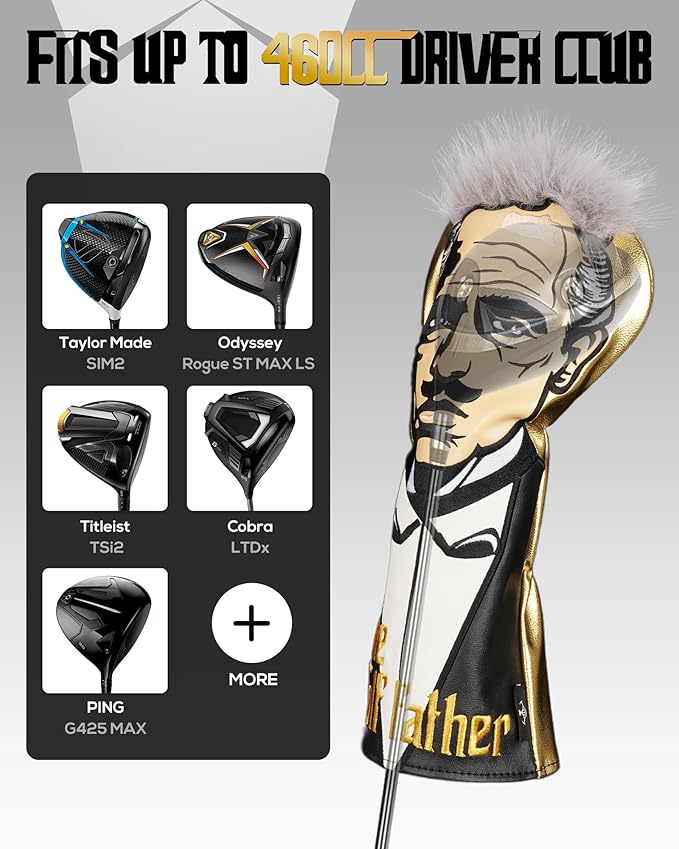 The Golf Father Golf Club Covers, Driver Fairway Hybrid Headcover, Funny Putter Cover Magnetic, Black & White Color Iron Covers,Golf Gifts for Men