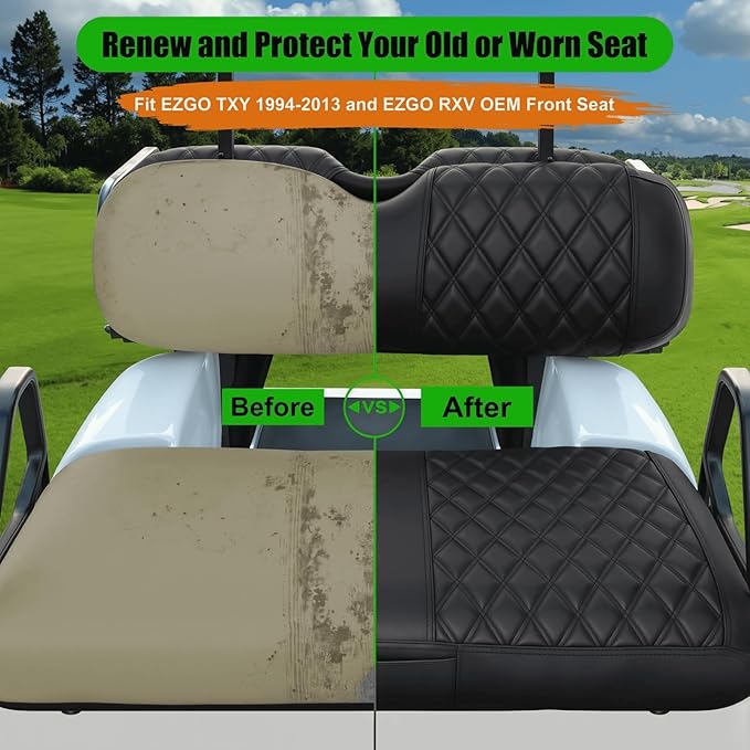 EZGO Seat Covers, Golf Cart Seat Covers for EZGO TXT 1994-2013 and EZGO RXV OEM Ordinary Seat Thick Marine Leather Custom Diamond Comfortable/Anti-Scratch/Anti-Fading/Easy to Install