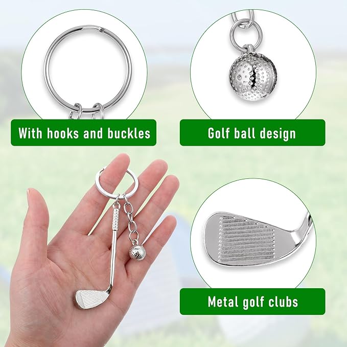 2 PCS Mini Cute Golf Keychain, Golf Club Keychain Golfs Gifts Keychains Golfers Mini Alloy Golfs Keychains Golfracket Ball Pendant Key Chain, Golfball with Key Chain Golfball Keyring Christmas Gifts