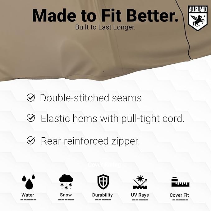 AllGuard Weatherproof Golf Cart Cover, Heavy Duty Polyester, Protects from Rain, Sun, UV & More - Tan (Fits Length: 140" - 170")
