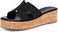 Coutgo Womens Platform Wedge Sandals Open Toe Slip On Slides Cork Heeled Comfortable Shoes