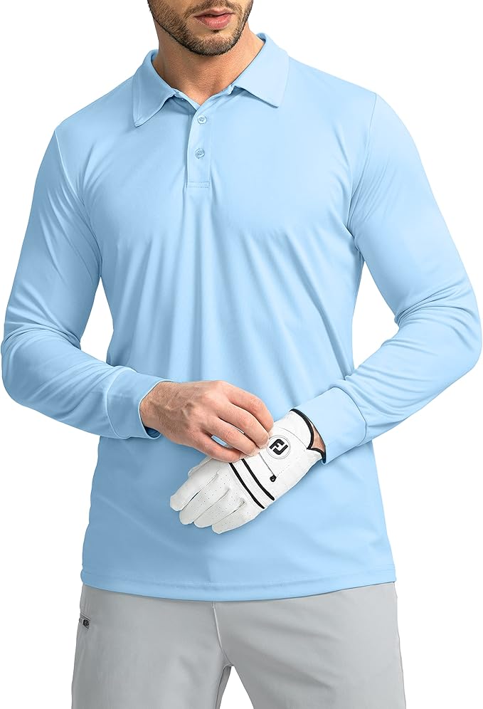 Men's Polo Shirt Long Sleeve Golf Shirts Lightweight UPF 50+ Sun Protection Cool Shirts for Men Work Fishing Outdoor