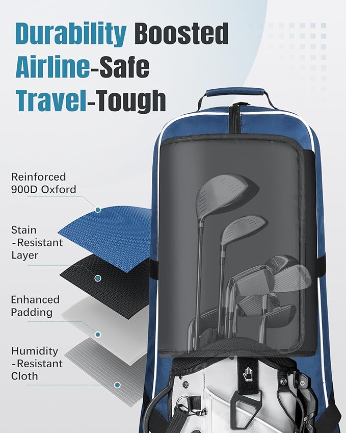 Golf Travel Bags for Airlines with Wheels, Soft-Sided 900D Oxford Cover, Padded Club Protection, Universal Fit Golf Gifts for Men and Women