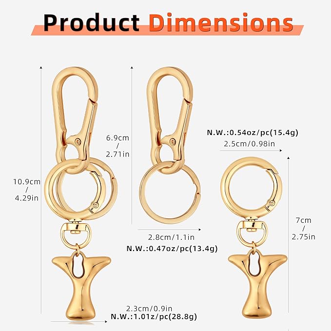 Gold Bubble Heart, Cherry, Bow & More Designs Letter Initial Keychain Bag Charms – Cute Purse Charms for Handbags