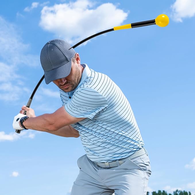 GYMAX Golf Swing Trainer, Warm-Up Stick with Grip Trainer for Rhythm, Balance, Tempo & Strength, Right Handed Swing Speed Training Aid, Weighted Golf Club for Indoor Practice