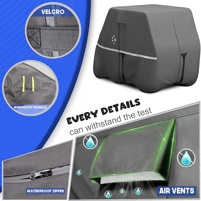 Waterproof Golf Cart Cover, Heavy Duty Marine Grade Fabric, Universal Fits for Most Brand 2/2+2/4+2 Passengers Yamaha, Honda, Club Car, EZGO Golf Cart