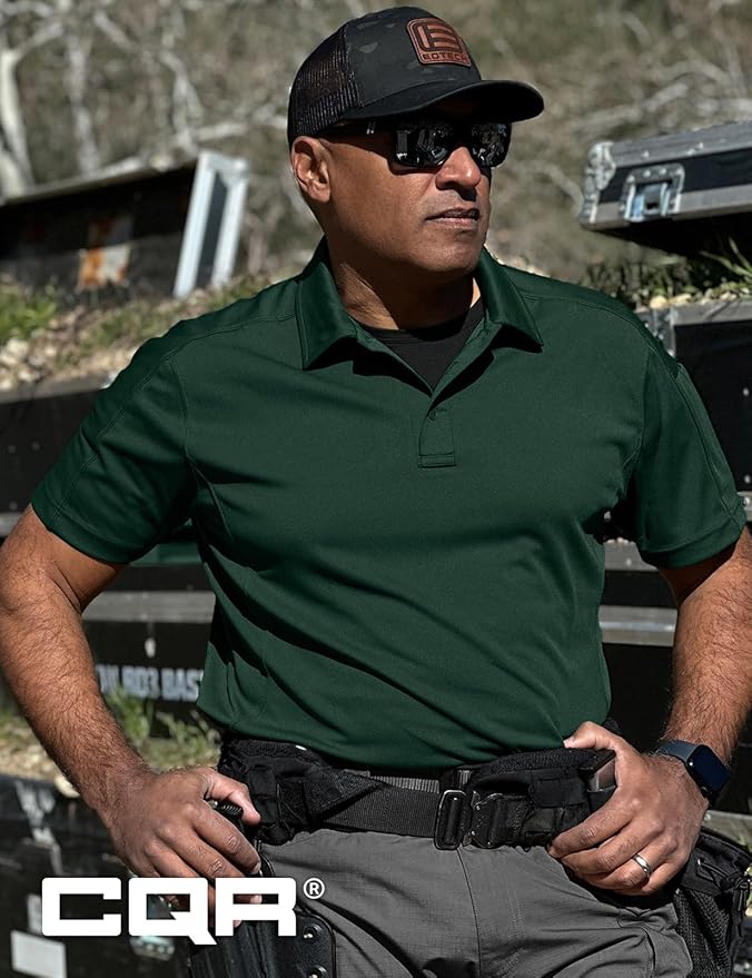 CQR Men's Polo Shirts, Tactical Short Sleeve Golf Performance Shirts, Lightweight Dry Fit UPF 50+ Pique