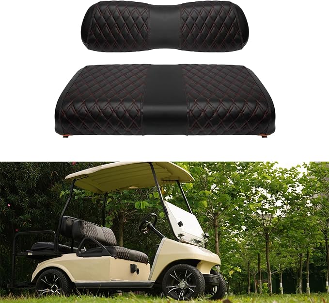 Golf Cart Vinyl Replacement Seat Covers fits Club Car DS 2000.5+, Diamond Front Seat Cover Black Stitching Durable Breathable & Easy to Clean