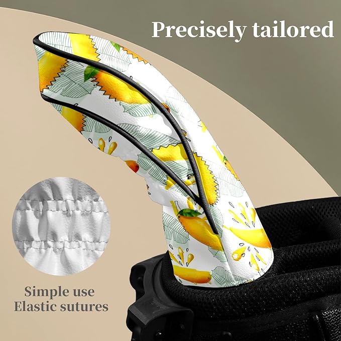 Premium Leather Golf Club Headcovers,Mango Pattern Fits Driver Hybrid Fairway 3/5 Wood,with Scratch-Resistant Lining, Gift for Men and Women