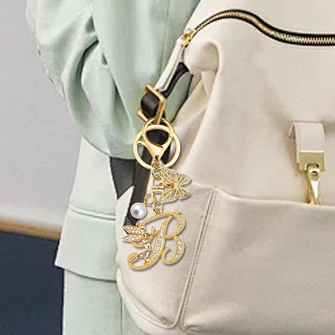 Initial Keychain Bag Charm Women Purse Charms for Handbags Accessories Charm for Wallet Butterfly Pendant for Girls