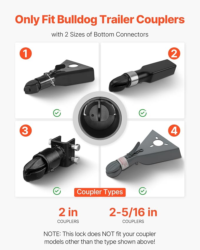 VEVOR Trailer Lock, Fits 2 & 2-5/16-Inch Bulldog Trailer Couplers, Heavy Duty Hitch Lock with 3 Keys Secures Security Chains, Corrision-Resistant, Anti-Theft RV Trailer Locks for RV, Trailer, Boat