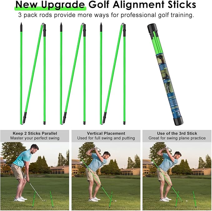 Rhino Valley Golf Alignment Sticks - 48" Collapsible Golf Practice Rods for Aiming, Putting, Full Swing Trainer, Posture Corrector with Clear Tube Case, Golf Training Equipment