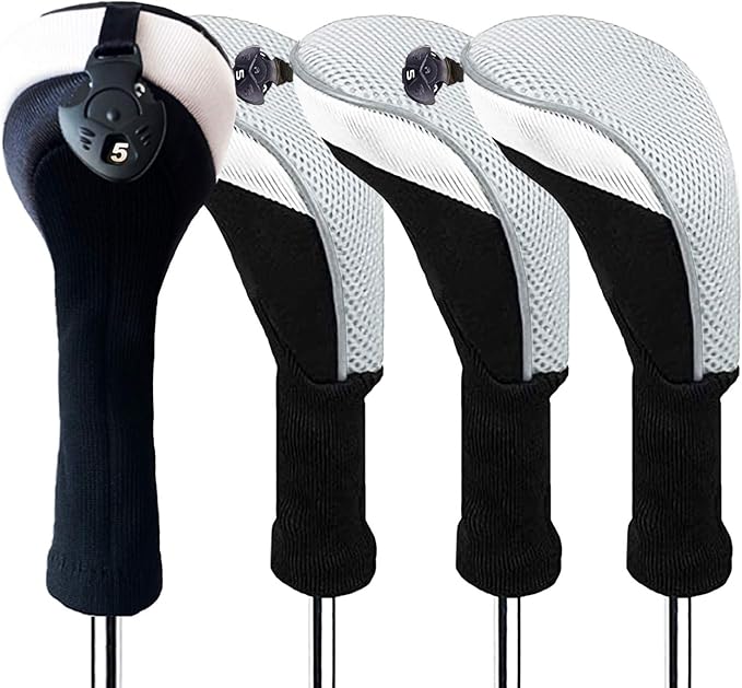 FINGER TEN Golf Club Head Covers Woods Hybrids 1/2/3/4 Pack, Headcovers Men Women 3 5 7 X with Interchangeable Number Tag, Fit All Wood Hybrid Clubs