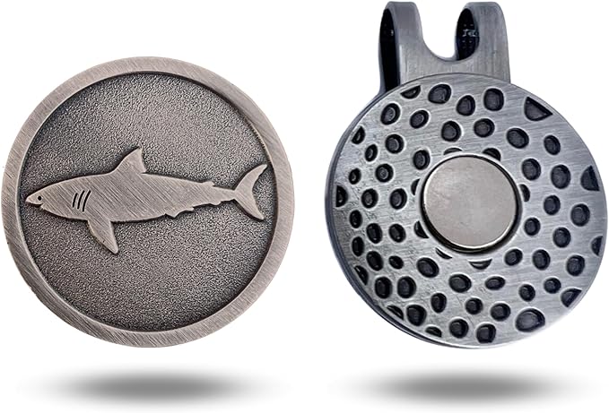 Full Metal Markers Shark Unique Magnetic Metal Golf Ball Marker Accessory with Hat Clip for Men and Women