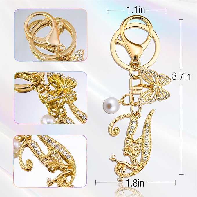 Initial Keychain Bag Charm Women Purse Charms for Handbags Accessories Charm for Wallet Butterfly Pendant for Girls
