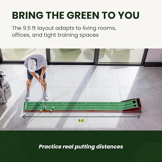 Perfect Practice Golf Putting Mat - Portable Putting Green, Indoor & Outdoor Practice, with Ball Return - Golf Training Aid for Home, Office, Backyard - Golfing Gifts for Men