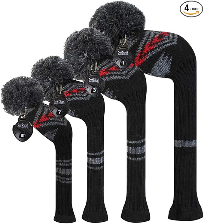 Scott Edward Knit Wood Golf Club Head Covers 4 Pieces Knitted Item Fit Over Well Driver Wood(460cc) Fairway Wood and Hybrid(UT)