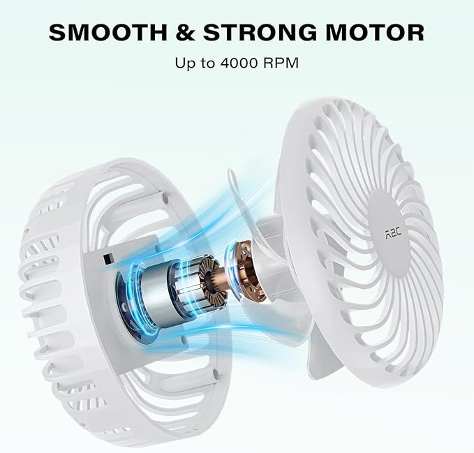 A2C Golf Cart Fan Rechargeable Magnetic Base Battery Operated Portable Fan 3 Speeds 4000 RPM Strong Airflow Compatible with Yamaha, EZGO, Club Car - 360° Rotatable Golf Cart & Cruise Ship Accessories
