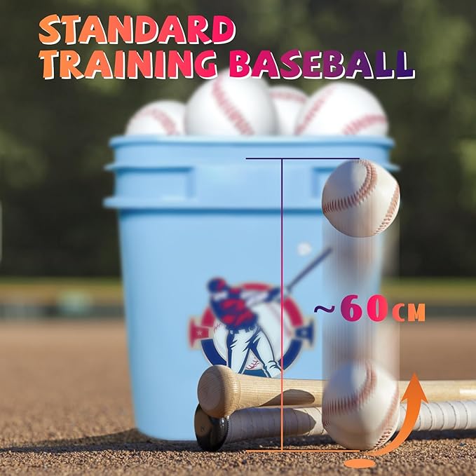 Youth 8U T-Ball Safety Baseballs - Reduced Impact Soft Practice Balls for Kids, League Play & Training Drills (Bucket of 24, Unmarked for Autographs, Hitting, Batting, Fielding)